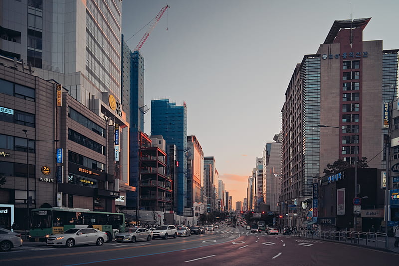 City, buildings, road, street, sunset, HD wallpaper | Peakpx