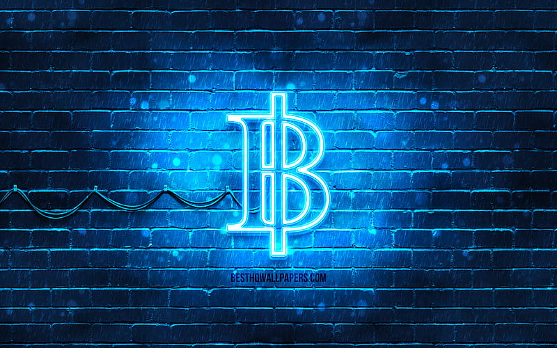 Thai baht neon icon blue background, currency, neon symbols, Thai baht, neon icons, Thai baht sign, currency signs, Thai baht icon, currency icons, HD wallpaper