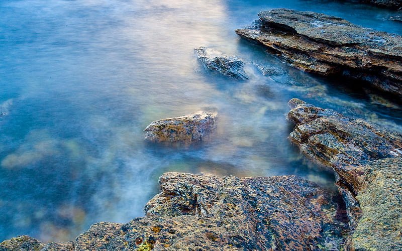 colored ocean rocks, rocks, colors, eroded, ocean, HD wallpaper