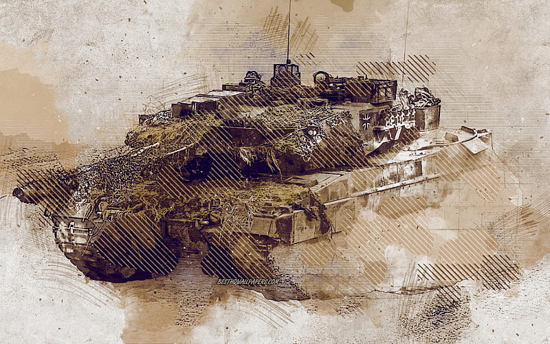 Leopard 2, German main battle tank, grunge art, creative art, painted Leopard 2, drawing, Leopard 2 grunge, Leopard 2A6, digital art, HD wallpaper