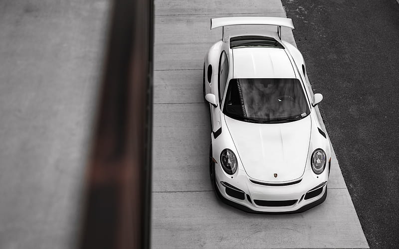 Porsche 911 GT3RS, tuning, white sports car, top view, White 911, Porsche, HD wallpaper