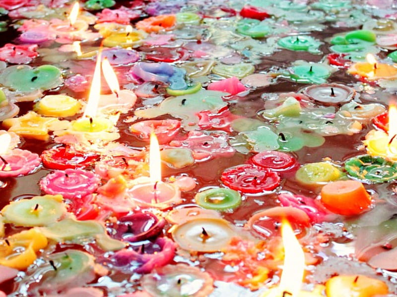Candles floating on Water, Water, Candles, Colorful, HD wallpaper