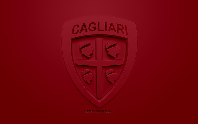 Cagliari Calcio, creative 3D logo, burgundy background, 3d emblem, Italian football club, Serie A, Caliari, Italy, 3d art, football, stylish 3d logo, HD wallpaper