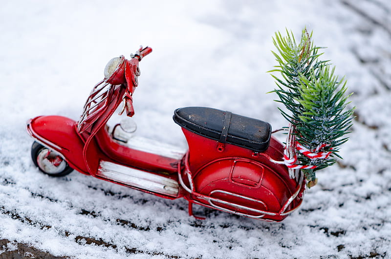 Man Made, Toy, Christmas, Moped, Motorcycle, Snow, HD wallpaper