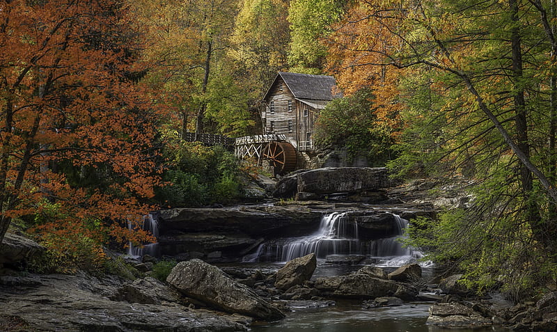 Man Made, Watermill, River, Waterfall, HD wallpaper