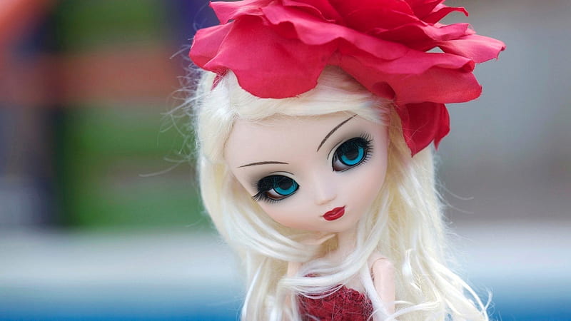 Girl Toy With White Hair And Red Flower Doll, HD wallpaper