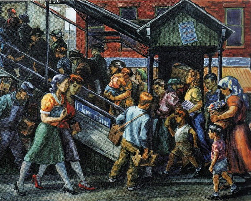 Uptown Trains, New York, American, Painting, Twentieth Century, HD wallpaper