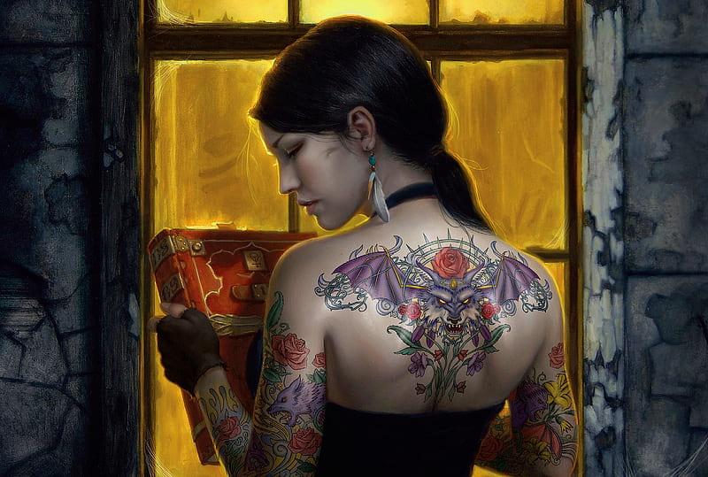 Premium Photo | Beauty and Tattoos. Closeup Portrait of Beautiful Woman  with Tattooed Face Resting Her Head on