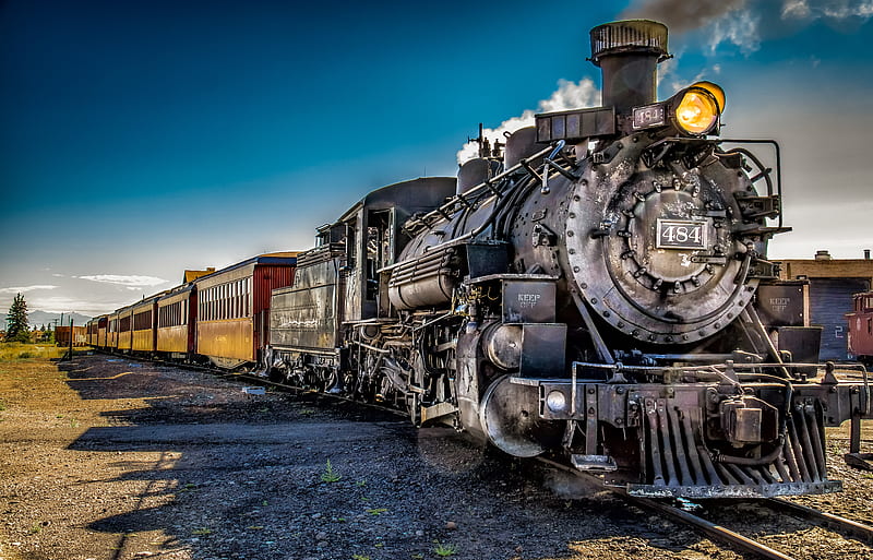 steam train, track, steam, train, carriage, HD wallpaper
