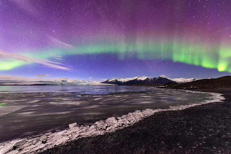 Northern Lights Aurora Glacier Landscape , northern-lights, glacier, landscape, nature, HD wallpaper