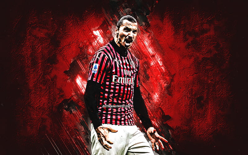 Zlatan Ibrahimovic, Swedish soccer player, AC Milan, portrait, red stone background, creative art, Serie A, Italy, football, HD wallpaper