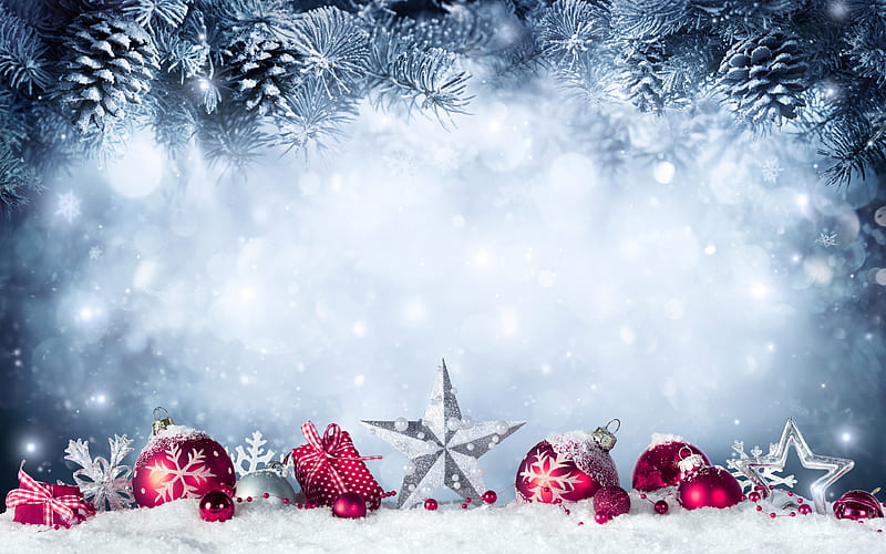 Merry Christmas snow, new year decorations, xmas balls, Happy New Year, christmas decorations, New Years concerts, xmas decorations, HD wallpaper