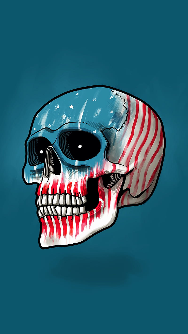 Skull of The , My, US, USA, america, art, badass, blue, bones, brave, cool, dead, death, digital, drawing, flag, occult, painting, red, stars, stripes, white, HD phone wallpaper