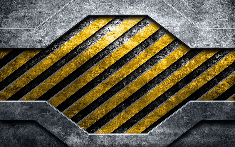 metal grunge, etallic texture, steel, black and yellow background, warning grunge texture, HD wallpaper