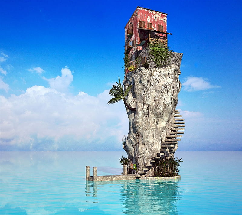 House In The Sea, nice, wall, HD wallpaper