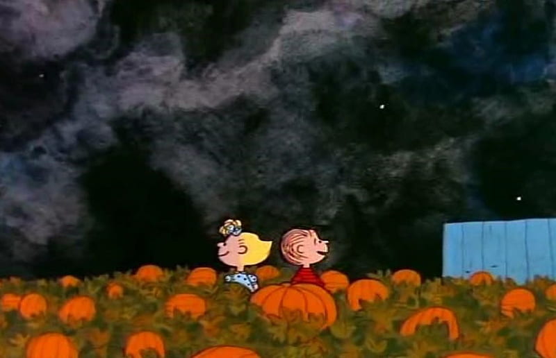Linus And Sally Waiting, pumpkin patch, sally, halloween, linus, HD wallpaper