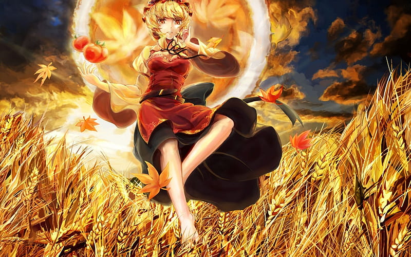 Ears of corn, autumn, anime, bright colors, fruits, corn field, HD wallpaper