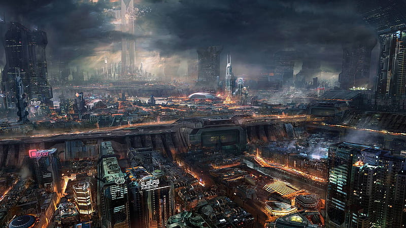 futuristic city, sci-fi, walls, towers, skyscrapers, safe zone, Fantasy, HD wallpaper