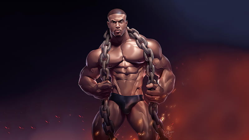 Simeon Panda, shirtless, chains, muscle, silverjow, HD wallpaper