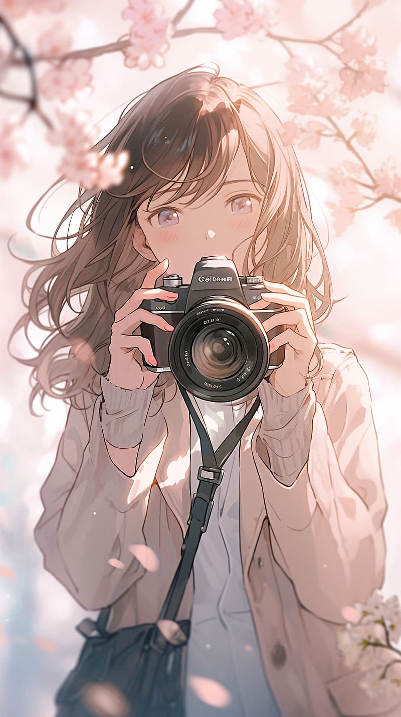 girl, camera, sakura, anime, HD phone wallpaper