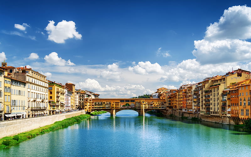 Ponte Vecchio summer, Old bridge, italian cities, Arno River, Florence, Italy, Europe, R, HD wallpaper