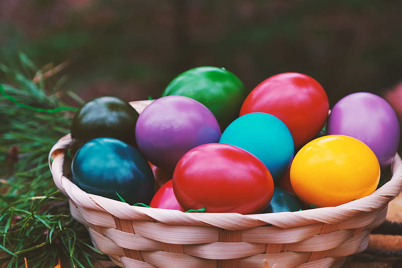 easter, eggs, colorful, basket, HD wallpaper