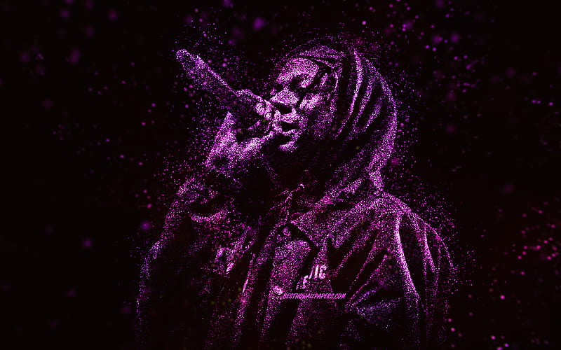 Joey Badass, American rapper, purple glitter art, black background, Joey Badass art, Jo-Vaughn Virginie Scott, HD wallpaper