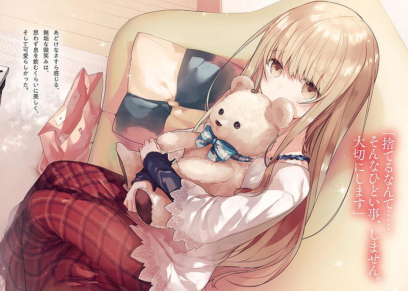 anime girl, blonde, teddy bear, Anime, HD wallpaper