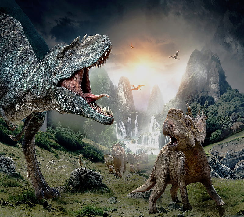 Dinosaur, animal, dino, mountain, nature, HD wallpaper