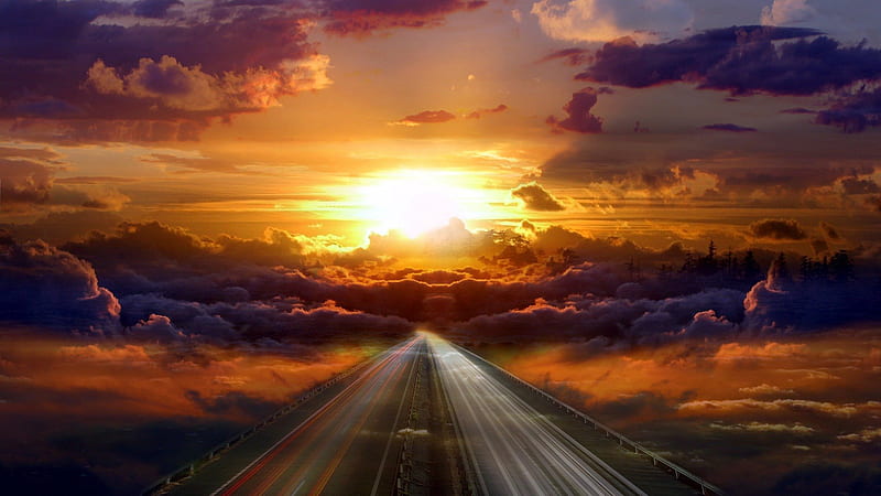 Heaven's Road, pretty, wonderful, stunning, sun, marvellous, bonito, adorable, clouds nice, outstanding heaven, road, street, super, amazing, cloud, horizon, fantastic, sunlight, sky, heavens road, highway, skyphoenixx1, awesome, sunshine, great, HD wallpaper
