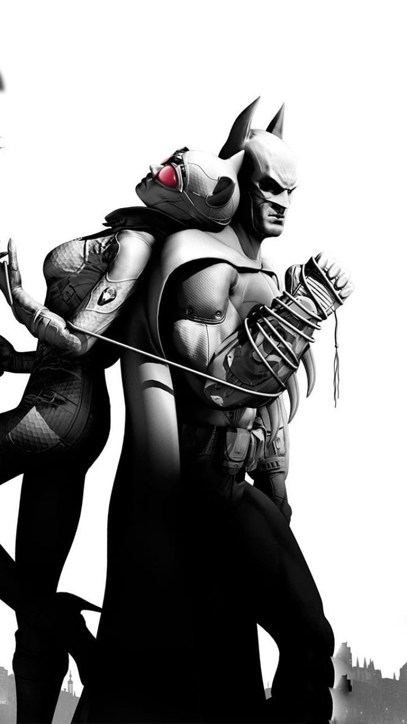 Batman , arkham, city, batman arkham city, catwoman, batman and catwoman, videogame, arkham series, rocksteady, HD phone wallpaper