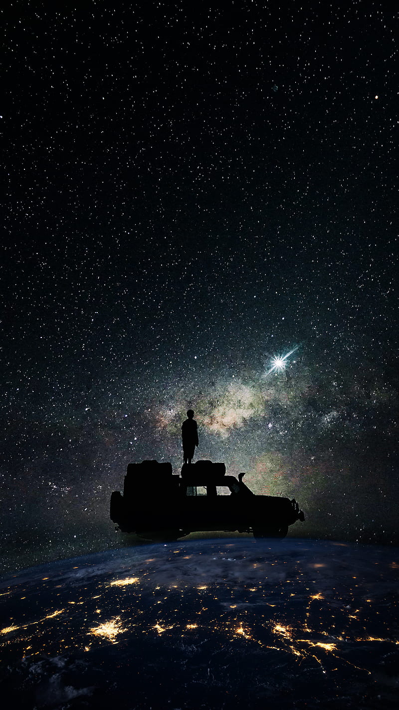 Man, car, dark, moon, sky, star, HD phone wallpaper | Peakpx