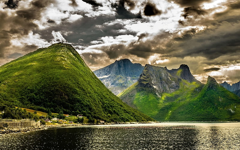Norway, summer, beautiful nature, mountains, fjord, R, Europe, Norwegian nature, HD wallpaper