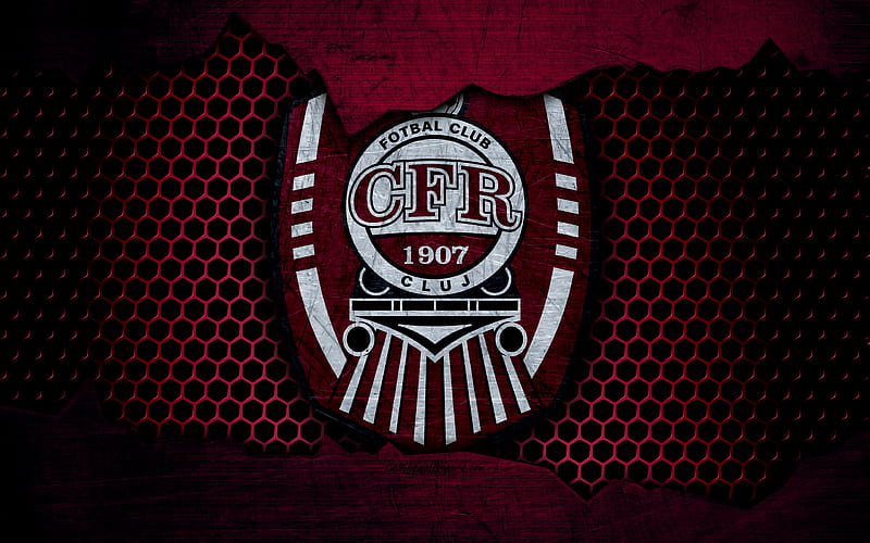 CFR Cluj logo, Liga 1, soccer, football club, Liga I, Romania, grunge, metal texture, CFR Cluj FC, HD wallpaper