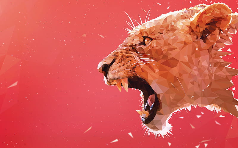 anger lion, art, predators, mosaic, grin, lion, HD wallpaper