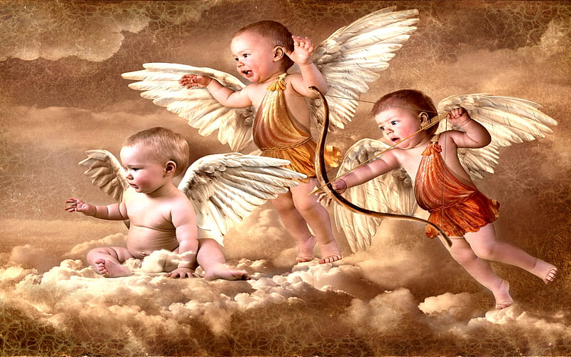 Angelitos, tres, pequeños, alas, ángeles, Fondo de pantalla HD | Peakpx