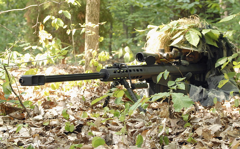 Sniper, gun, camo, woods, HD wallpaper