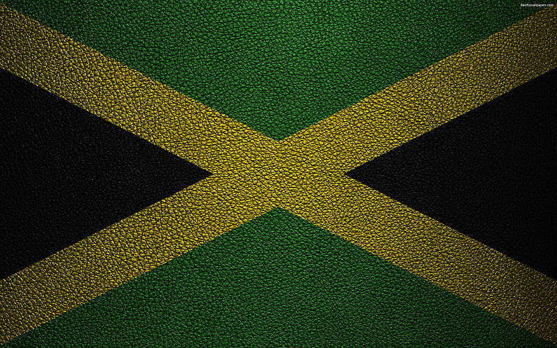 Flag of Jamaica leather texture, North America, Jamaican flag, world flags, Jamaica, HD wallpaper