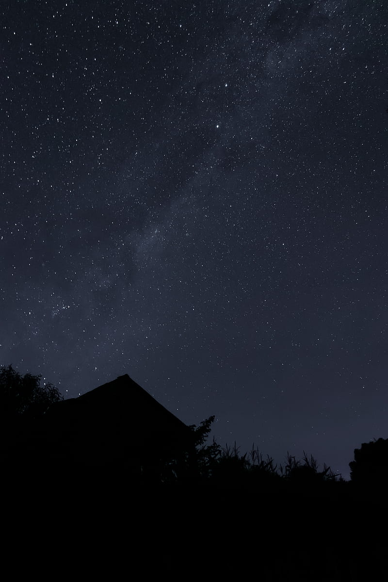 starry sky, stars, roof, silhouette, night, HD phone wallpaper