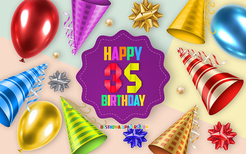 Happy 35 Years Birtay, Greeting Card, Birtay Balloon Background, creative art, Happy 35th birtay, silk bows, 35th Birtay, Birtay Party Background, Happy Birtay, HD wallpaper
