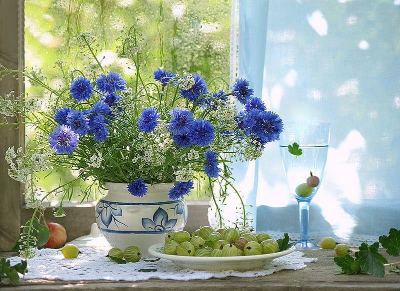 Still life with flowers, Flowers, Wineglass, Window, Vase, HD wallpaper