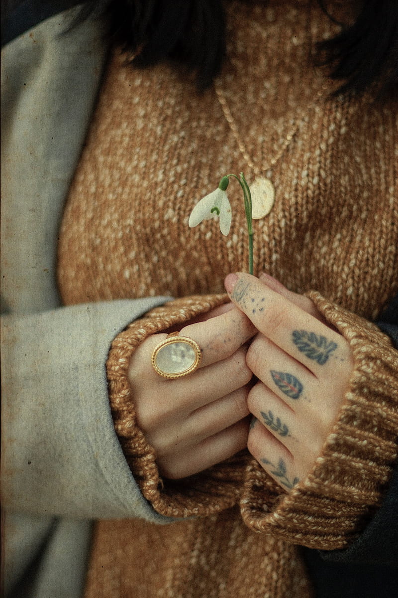 flower, hands, rings, tattoo, HD phone wallpaper
