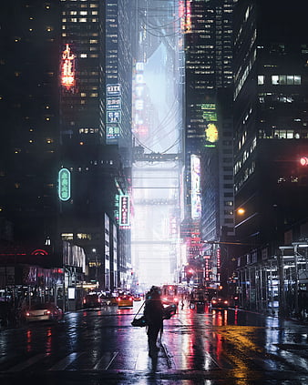 prompthunt: anime, cyberpunk, wallpaper, futuristic city, rain