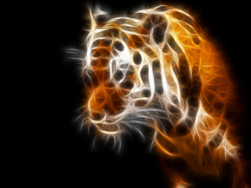 Neon Tiger, 3d, fractal neon, tiger, abstract, HD wallpaper