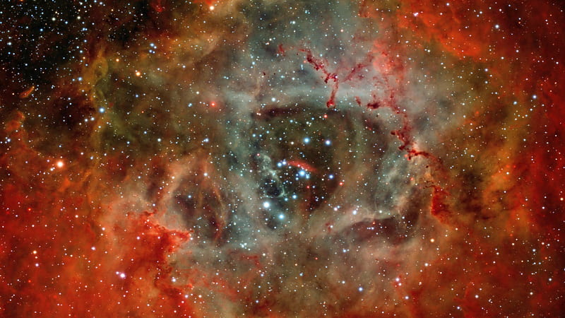 Glow Space Galaxy Red Black Glare Rosette Nebula Stars Sky Space, HD wallpaper