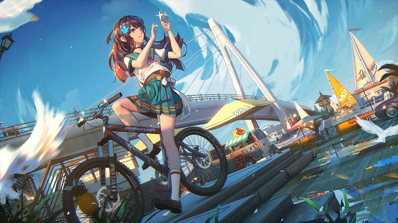 Anime Girl On Two Wheels, anime-girl, anime, artist, artwork, digital-art, pixiv, HD wallpaper