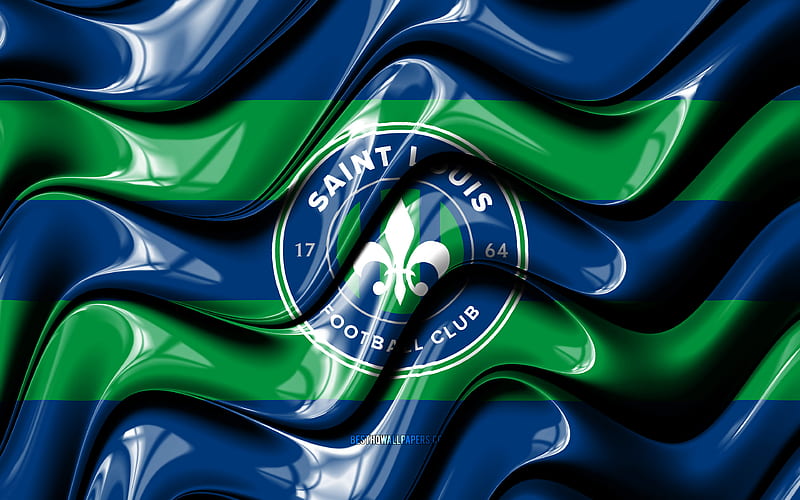 Saint Louis FC flag, , blue and green 3D waves, USL, american soccer team, Saint Louis FC logo, football, soccer, Saint Louis FC, HD wallpaper