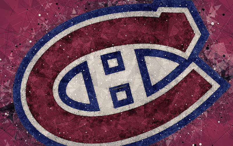 Montreal Canadiens Canadian hockey club, creative art, logo, emblem, NHL, geometric art, red abstract background, hockey, Quebec, Montreal, Canada, USA, National Hockey League, HD wallpaper
