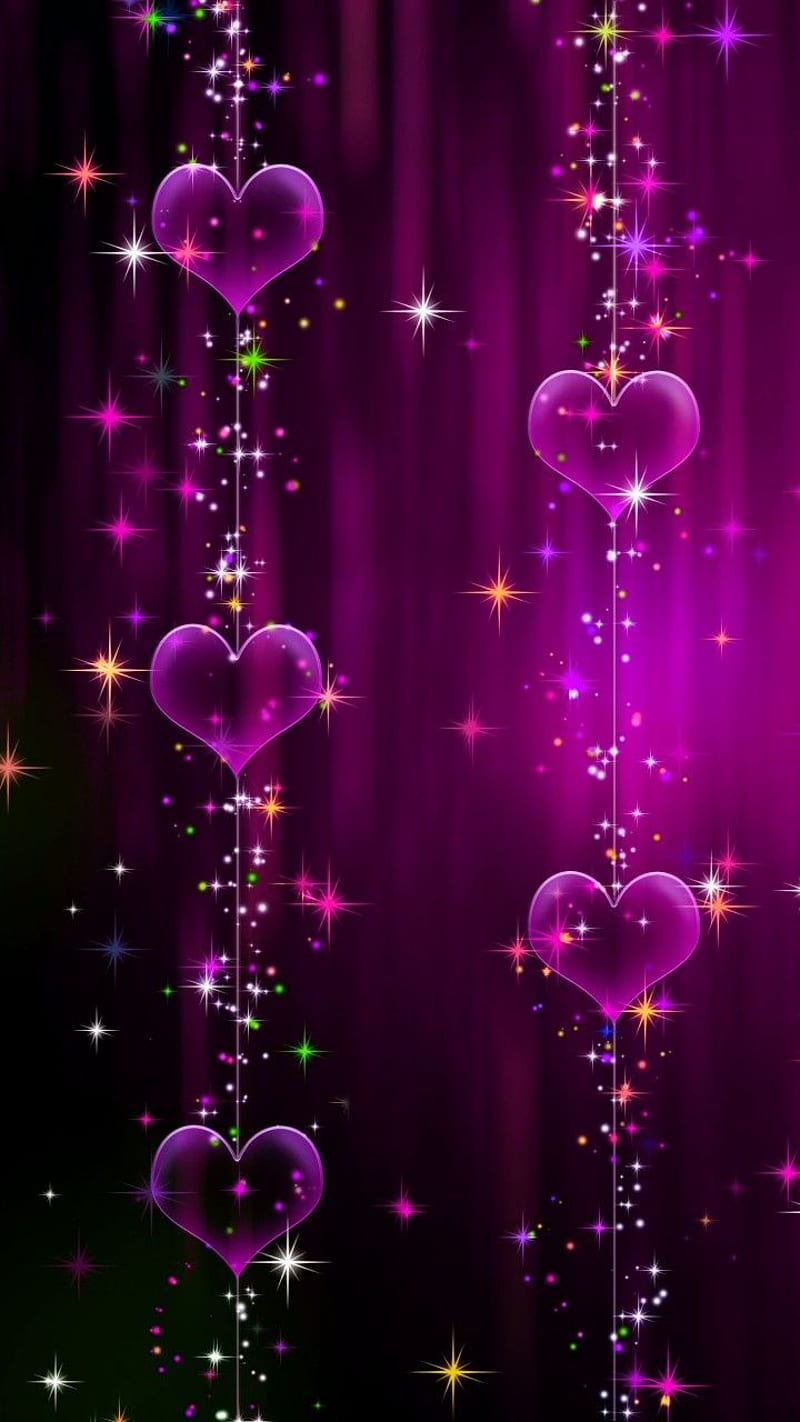 Sparkling Hearts, christmas, effect, love, heart, purple, sparkle, HD phone wallpaper
