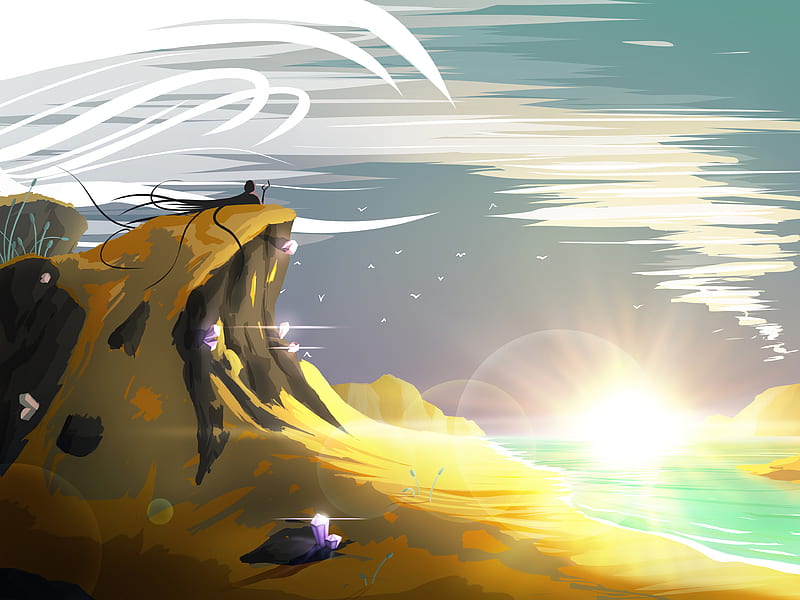 rock, cliff, silhouette, fantasy, art, HD wallpaper rock, cliff, silhouette, fantasy, art, HD wallpaper